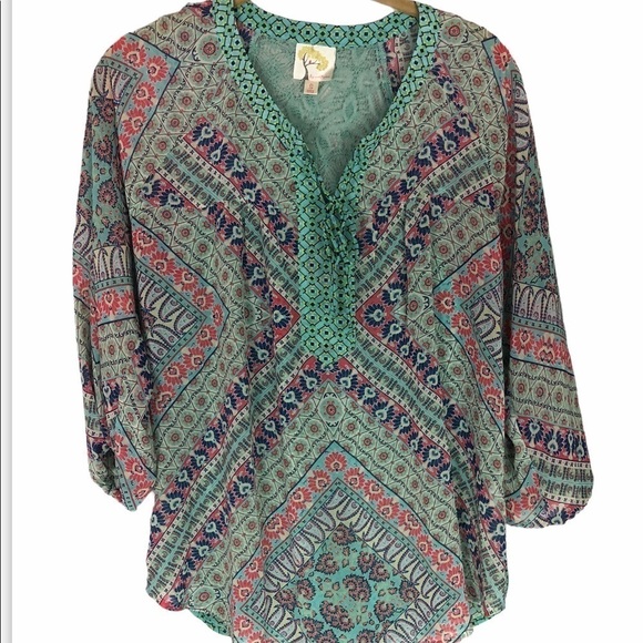 FIG & FLOWER Floral Boho Peasant Blouse Small - Picture 1 of 5